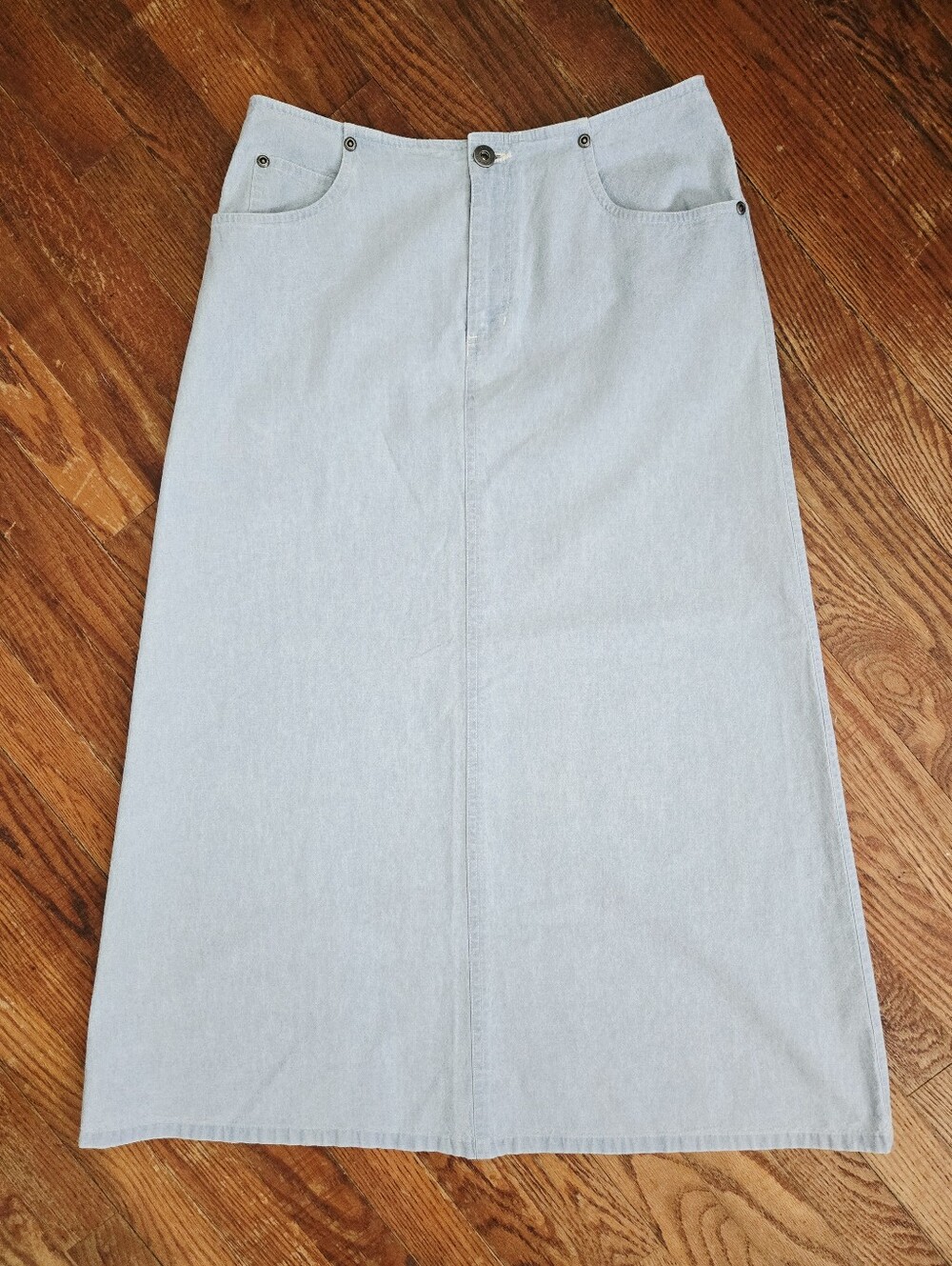 Lizwear Jeans Midi Maxi Skirt Size 4P Petite Light Wash Denim Coastal Cottage